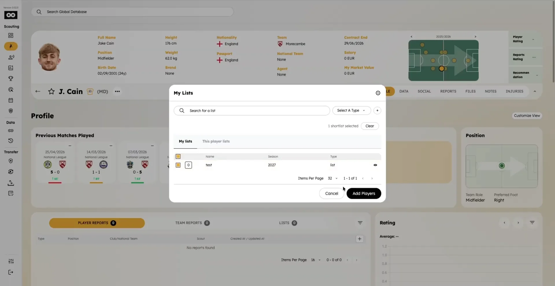 Select target list from player profile