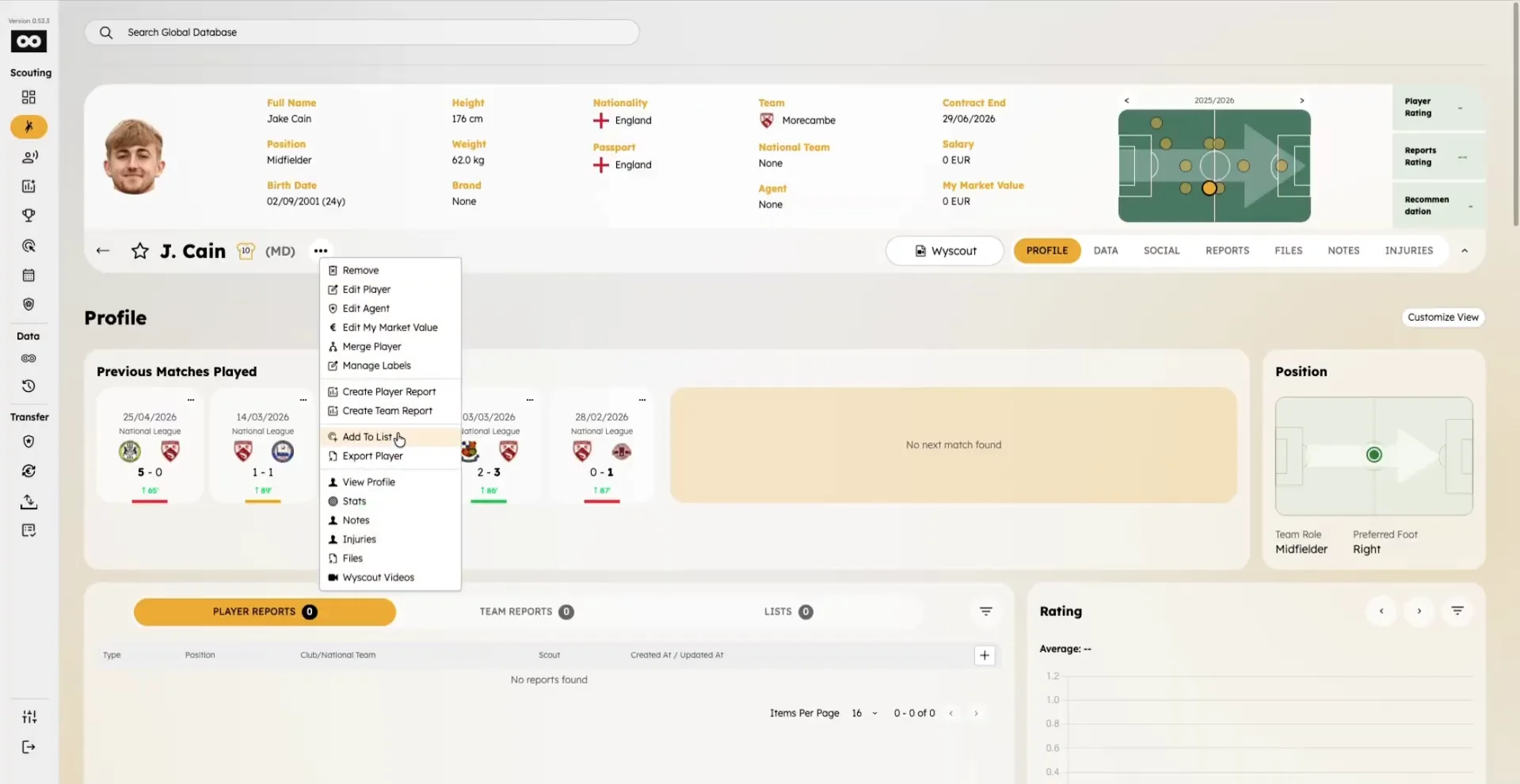 Add to list from player profile