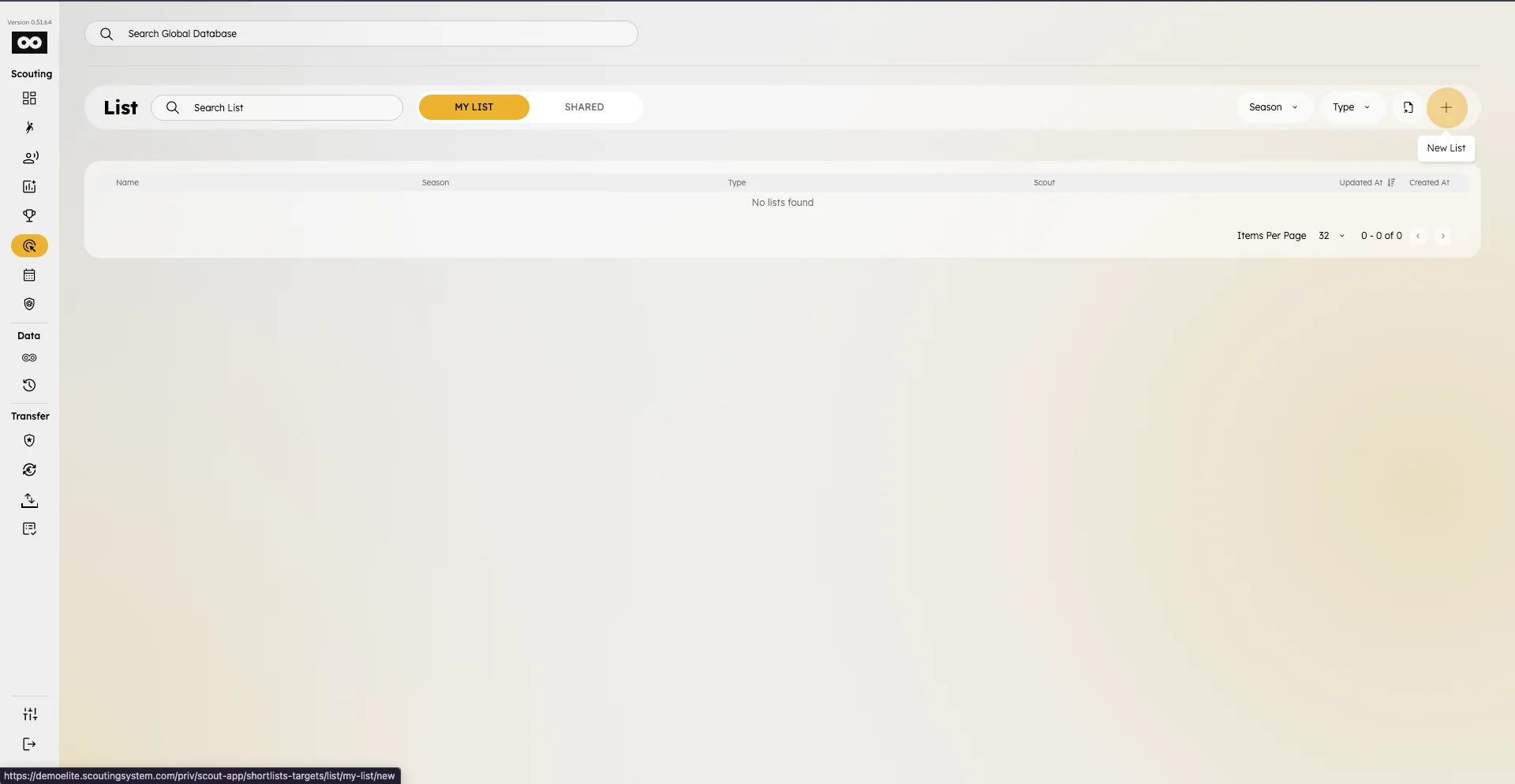New list modal