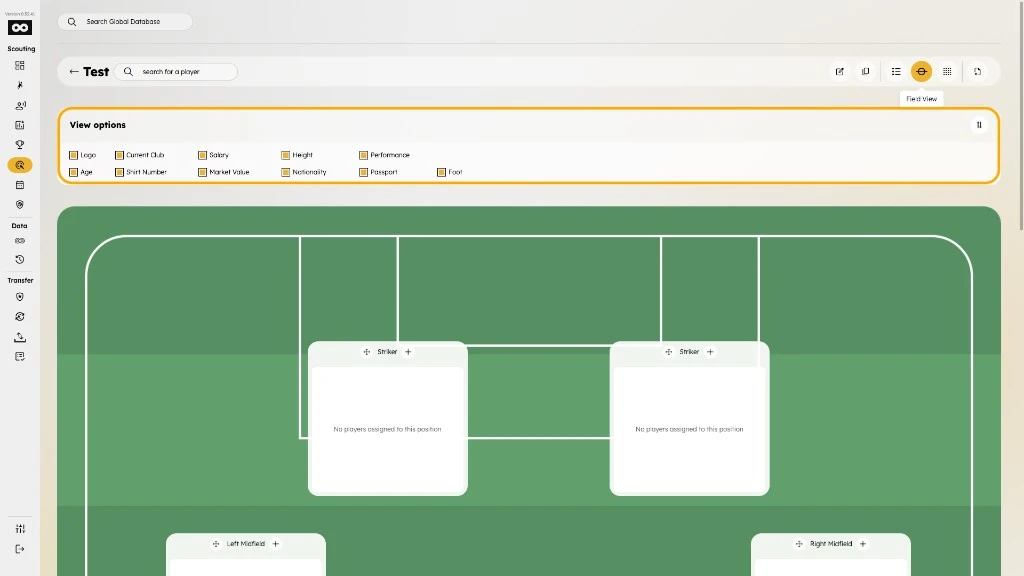 View options toggles on a formation list Field View
